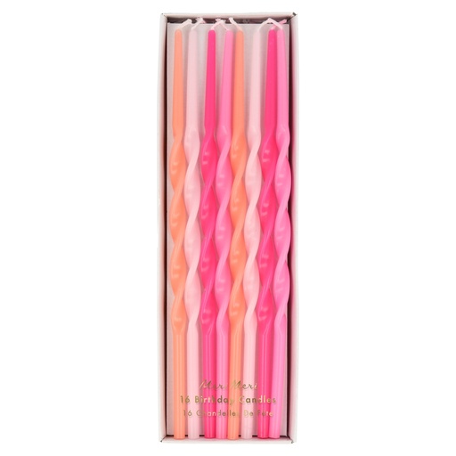 [222453] Meri Meri Pink Twisted Long Candles (x 16)