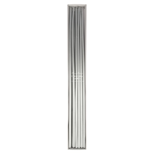 [222435] Meri Meri Silver Tall Tapered Candles (x 12)